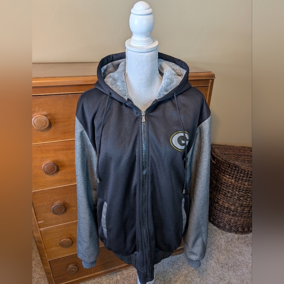 NFL GREEN BAY PACKER Full Zip Logo Sweatshirt Jacket SZ XL Faux Fur - Picture 3 of 15